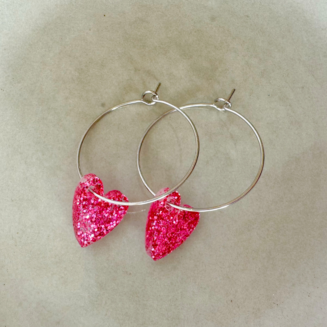 Oorbellen Hoops Lume Charms Festive | Hearts - Magenta