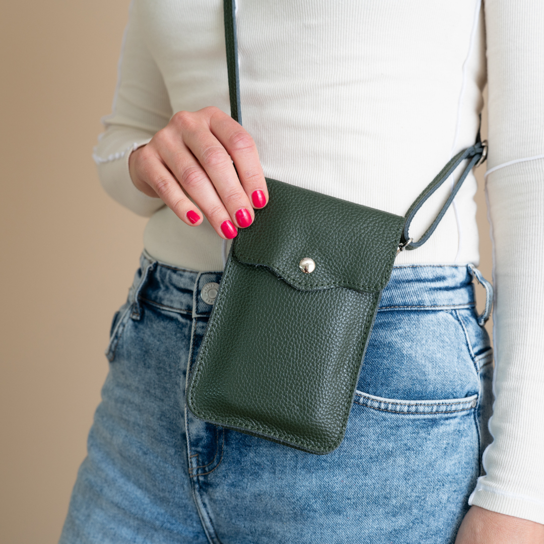 Handytasche Maike (Leder) 2 Fächer | Flaschengrün