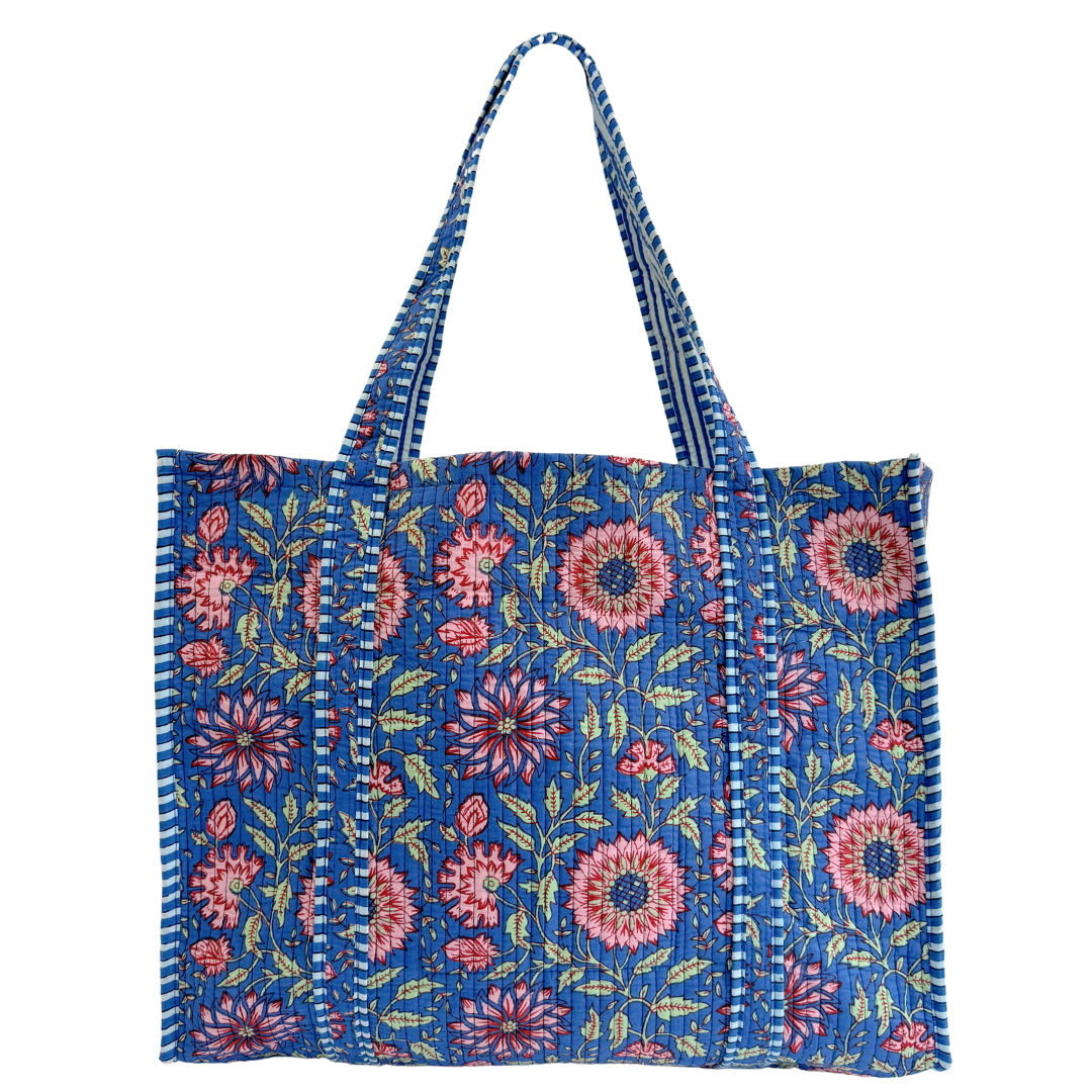 Tote Bag Veerle | Flowers Cobalt-Pink