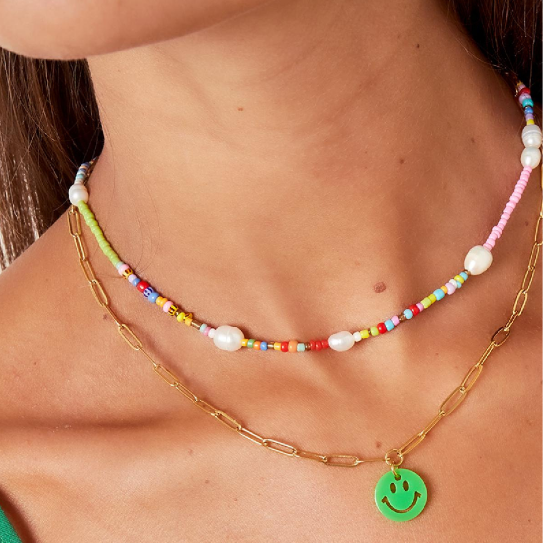Link Necklace Smile Neon Green | Gold