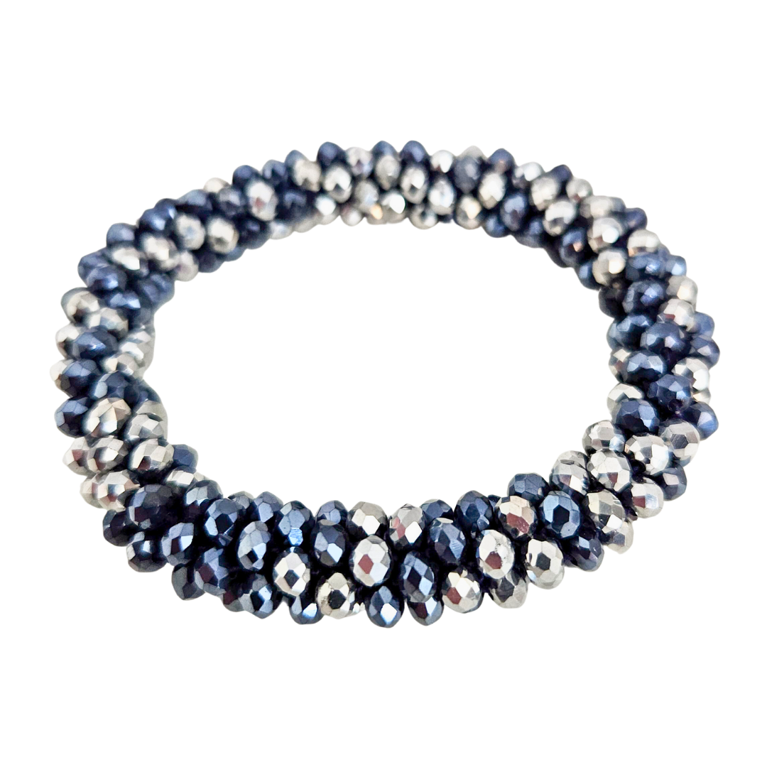 Roll On Facet Armband | Silver - Navy/Antraciet