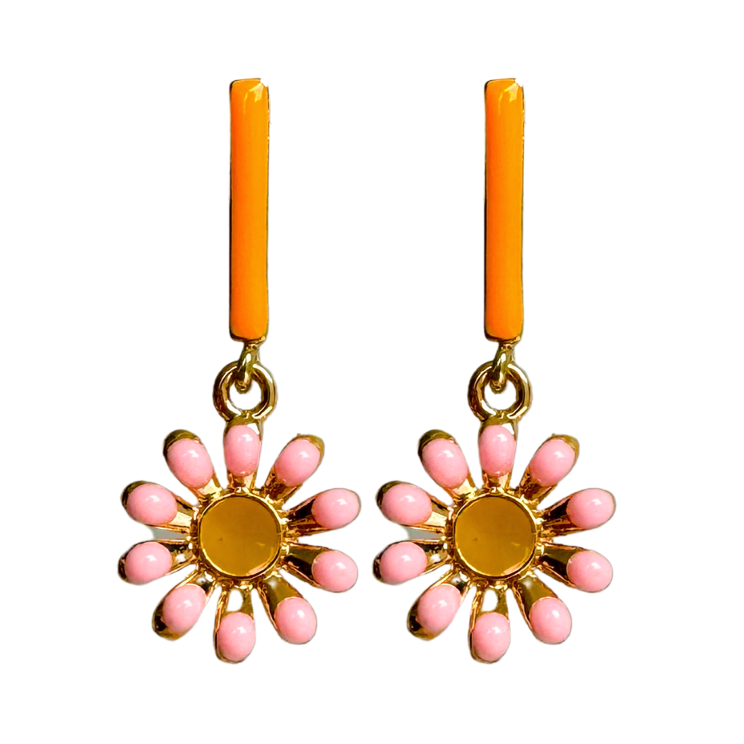 Earrings Bar Flowers Purple | Gold