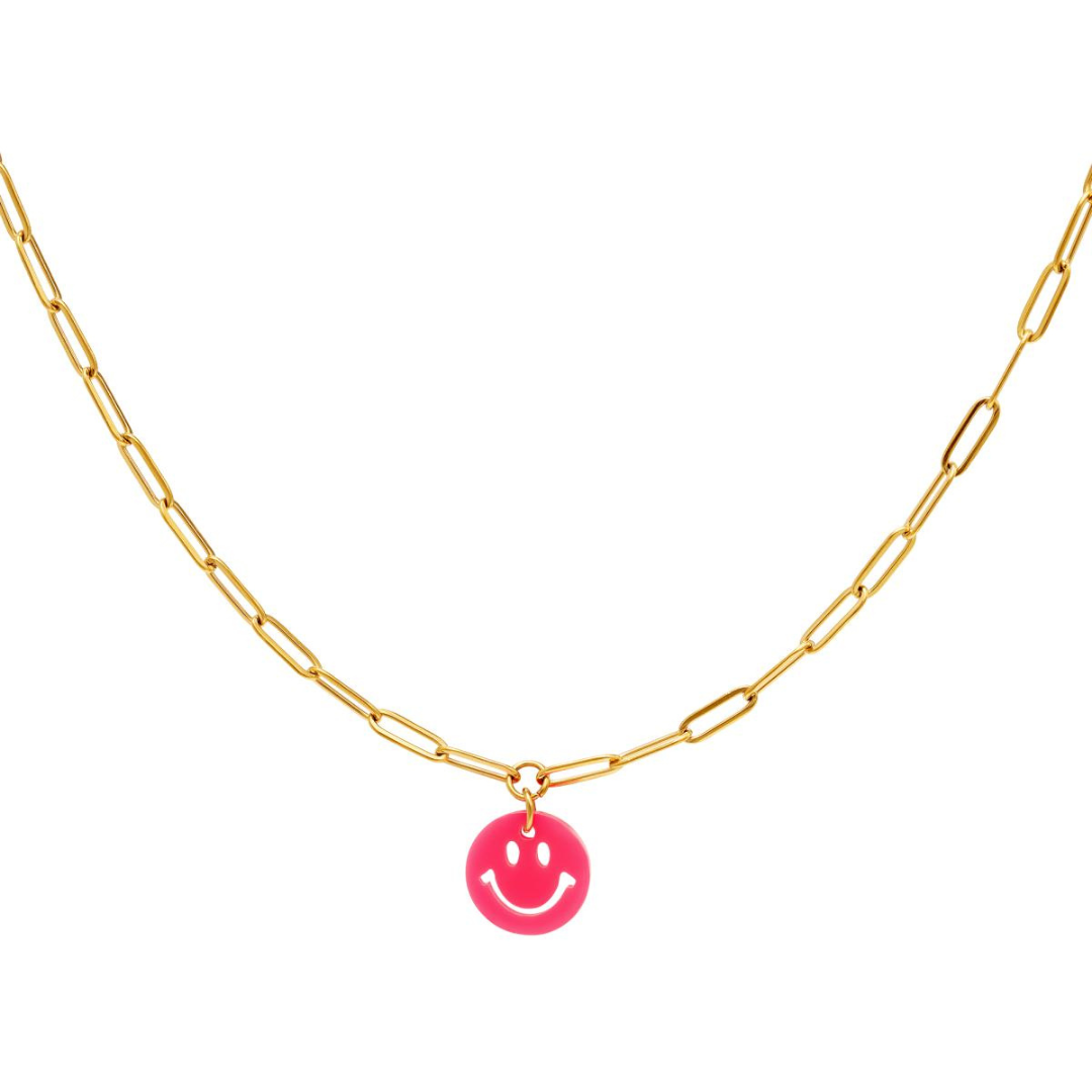 Link Necklace Smile Neon Pink | Gold