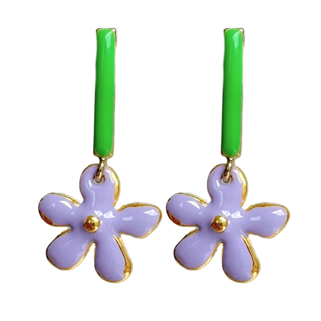 Earrings Bar Flowers Purple | Gold