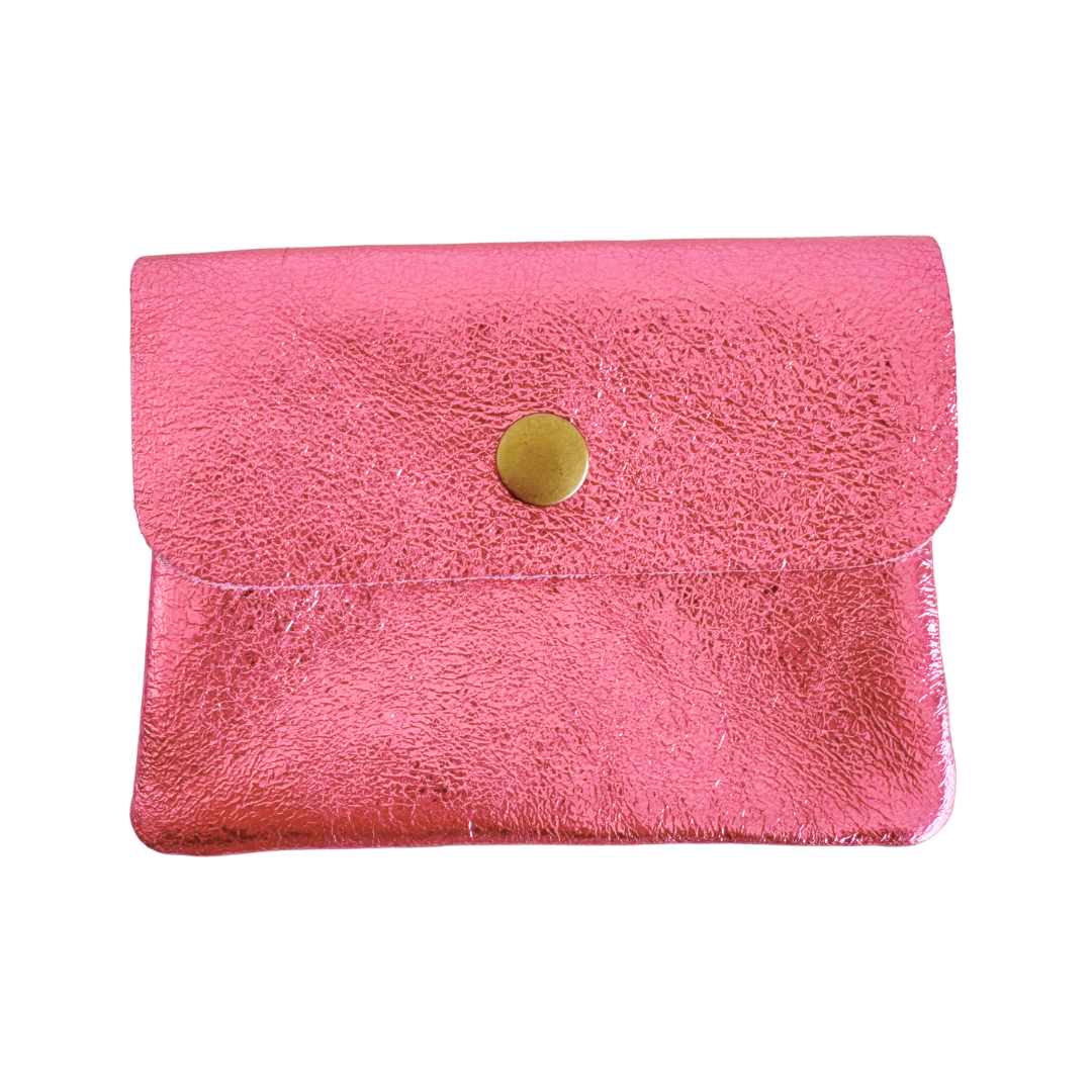 Lederen portemonneetje | Roze Metallic