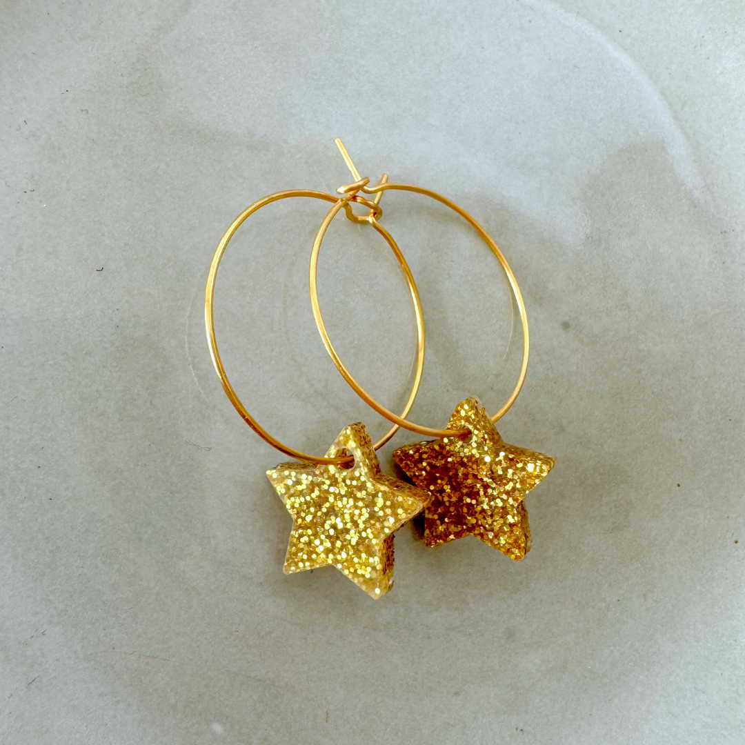 Oorbellen Hoops Lume Charms Festive | Stars - Gold