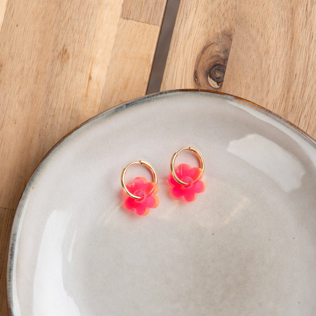 Oorbellen Hoops Lume Charms | Flower Neon Pink