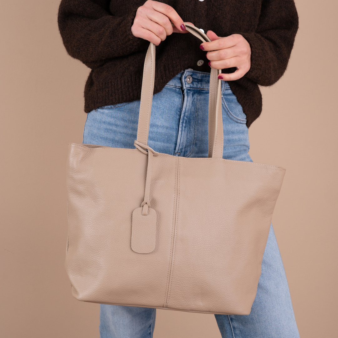 Leder Shopper Diede | Helles Taupe