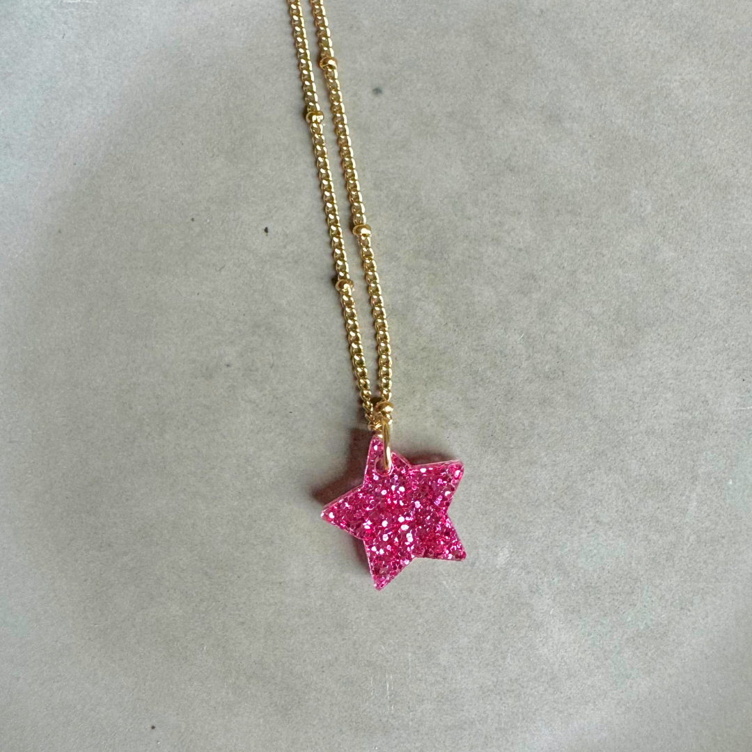 Ketting Lume Charms Glitter | Ster Magenta