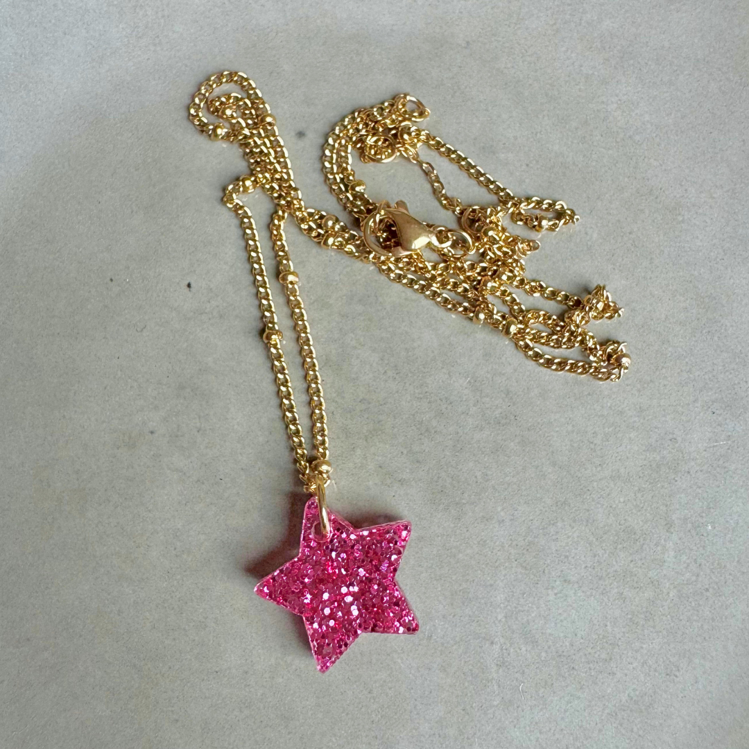 Ketting Lume Charms Glitter | Ster Magenta