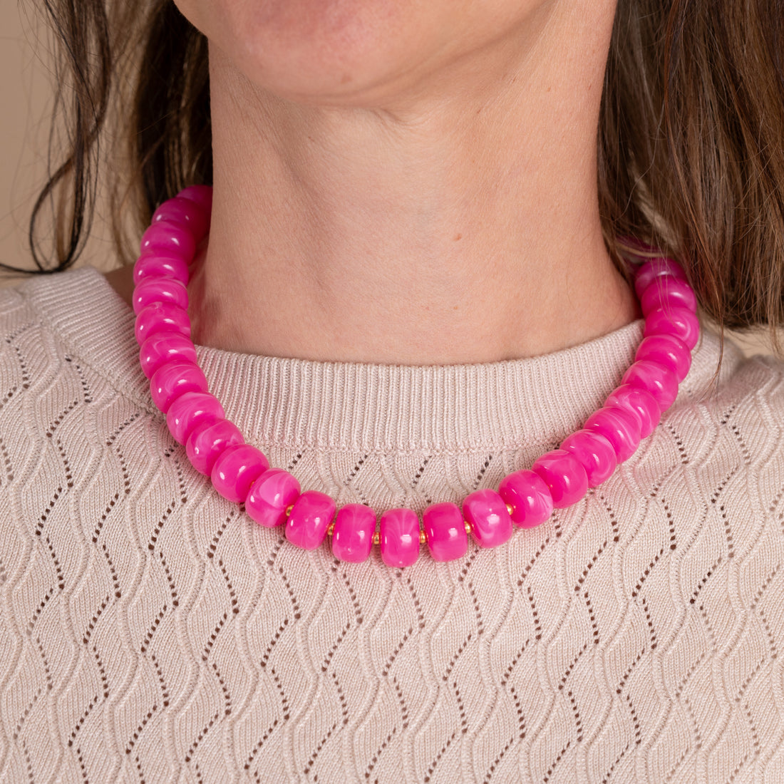 Necklace Beads Cobalt-Fuchsia-Green