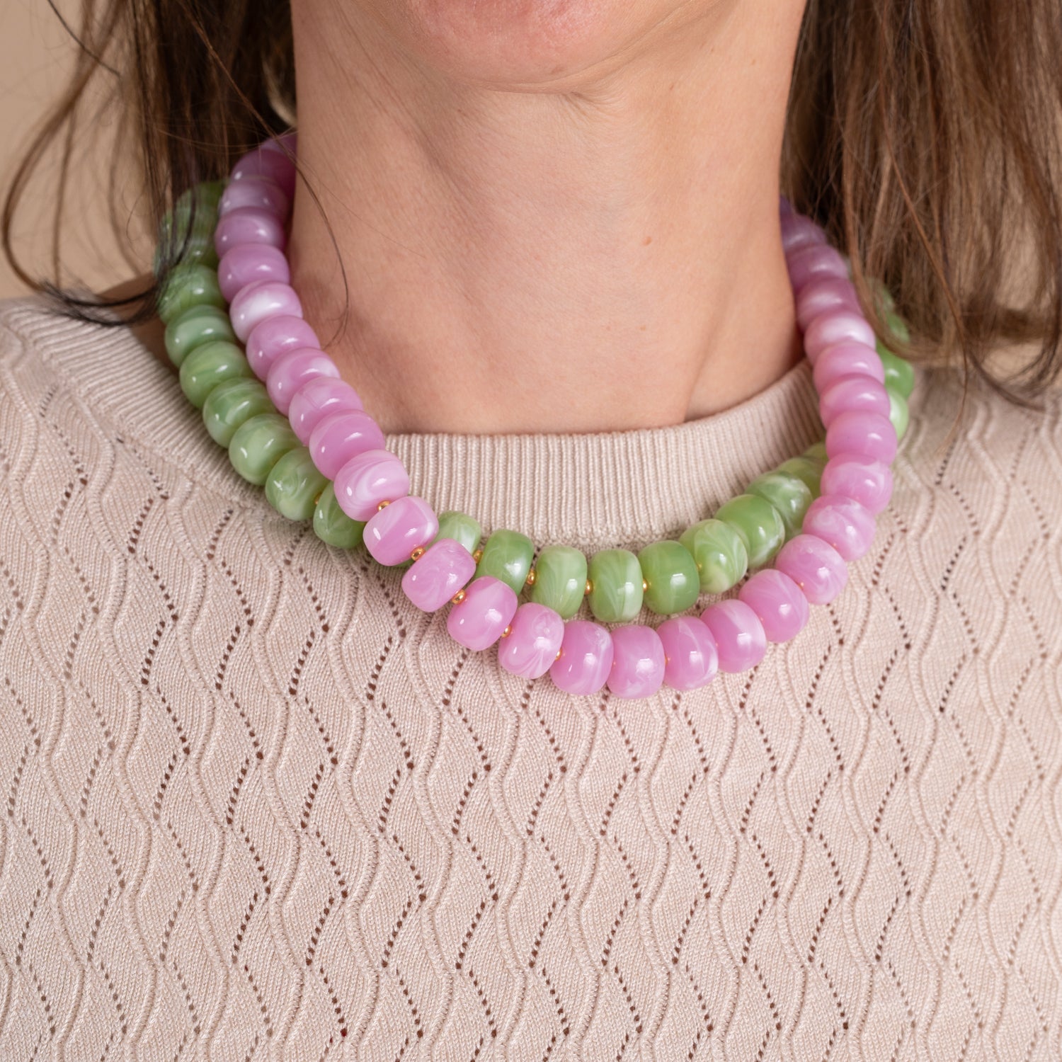 Necklace Beads Cobalt-Fuchsia-Green