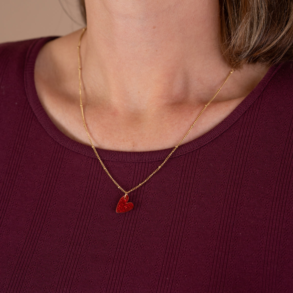 Ketting Lume Charms Glitter | Heart - Red Gold
