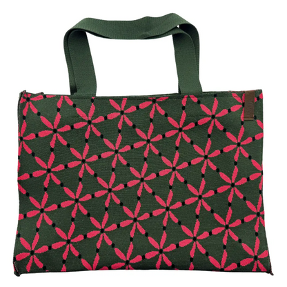Shopper Lara | Flowers Olijfgroen-Roze