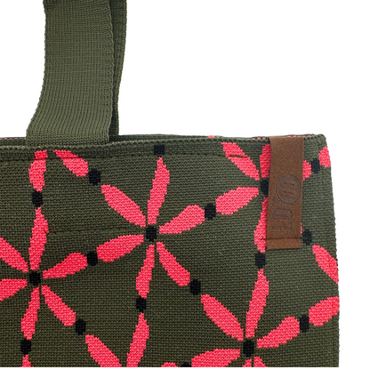 Shopper Lara | Flowers Olijfgroen-Roze