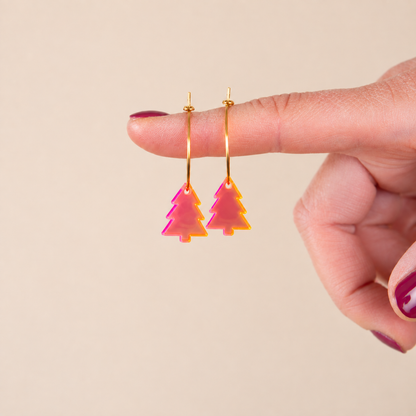 Oorbellen Hoops Lume Charms | Christmas Tree Neon Pink