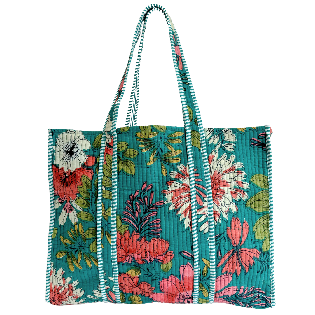 Tote Bag Veerle | Flowers Petrol