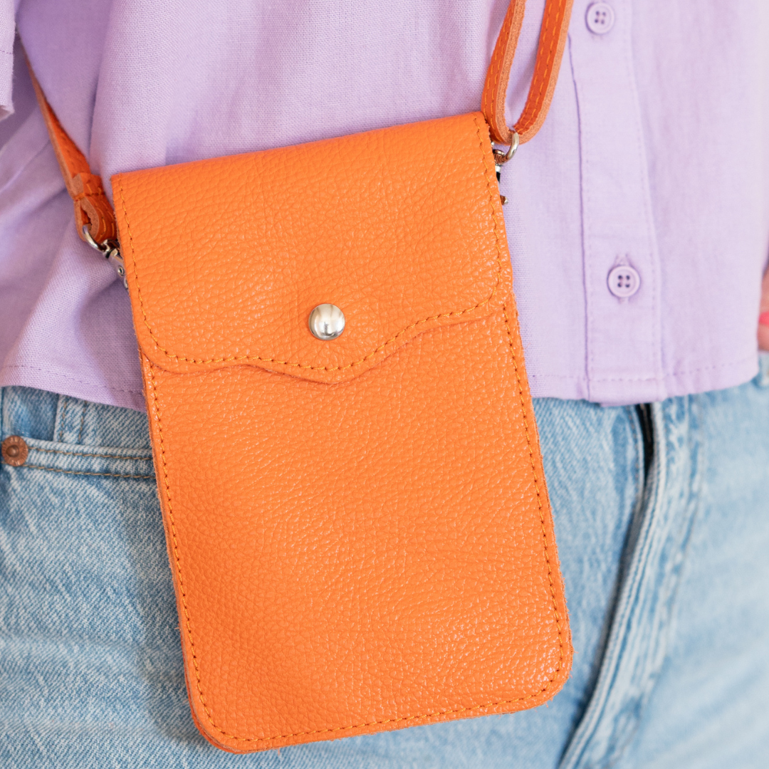 Maike phone bag (leather) 2 compartments | Orange