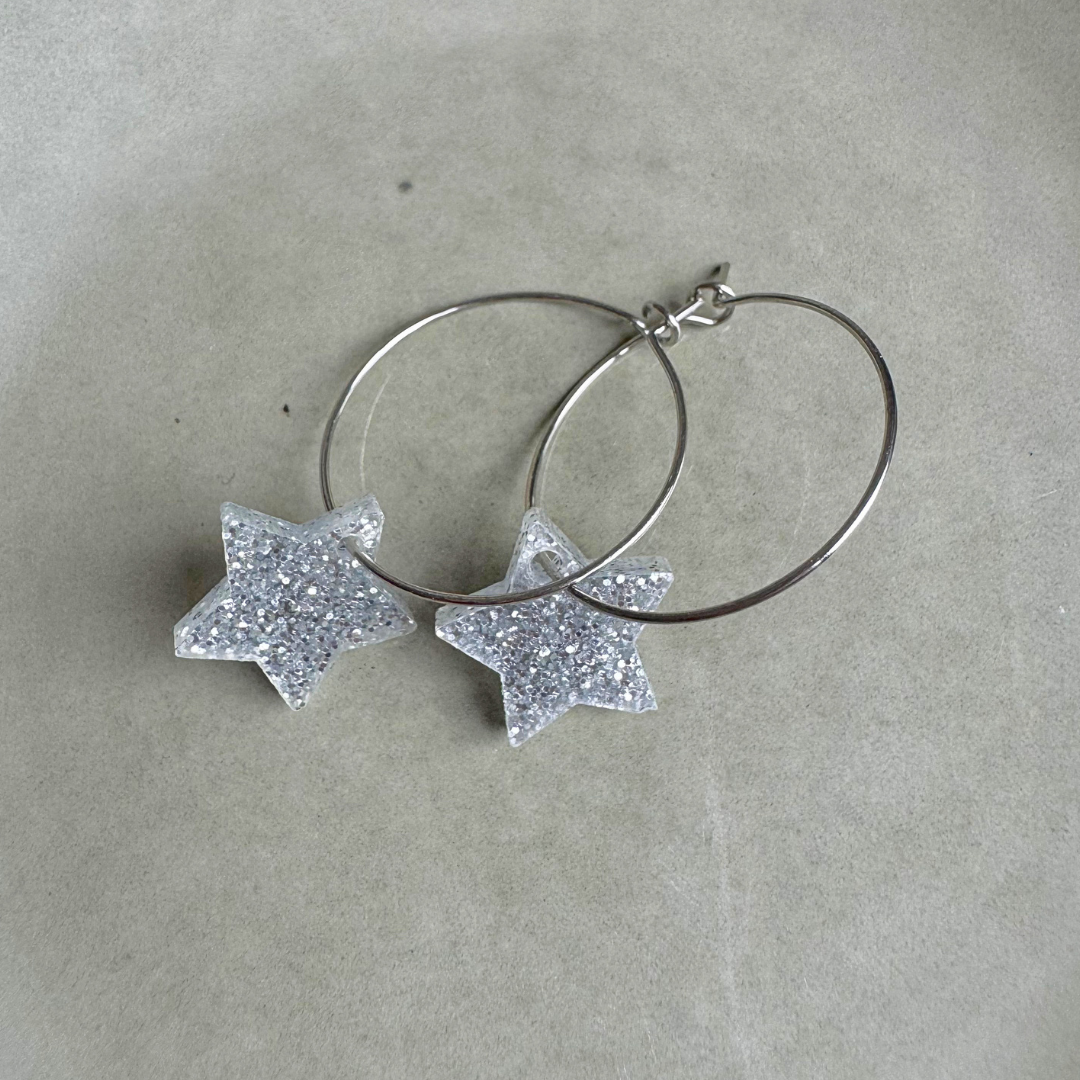 Oorbellen Hoops Lume Charms Glitter | Ster Zilver