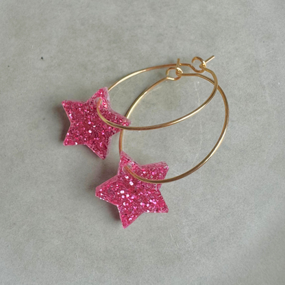 Oorbellen Hoops Lume Charms Glitter | Ster Magenta