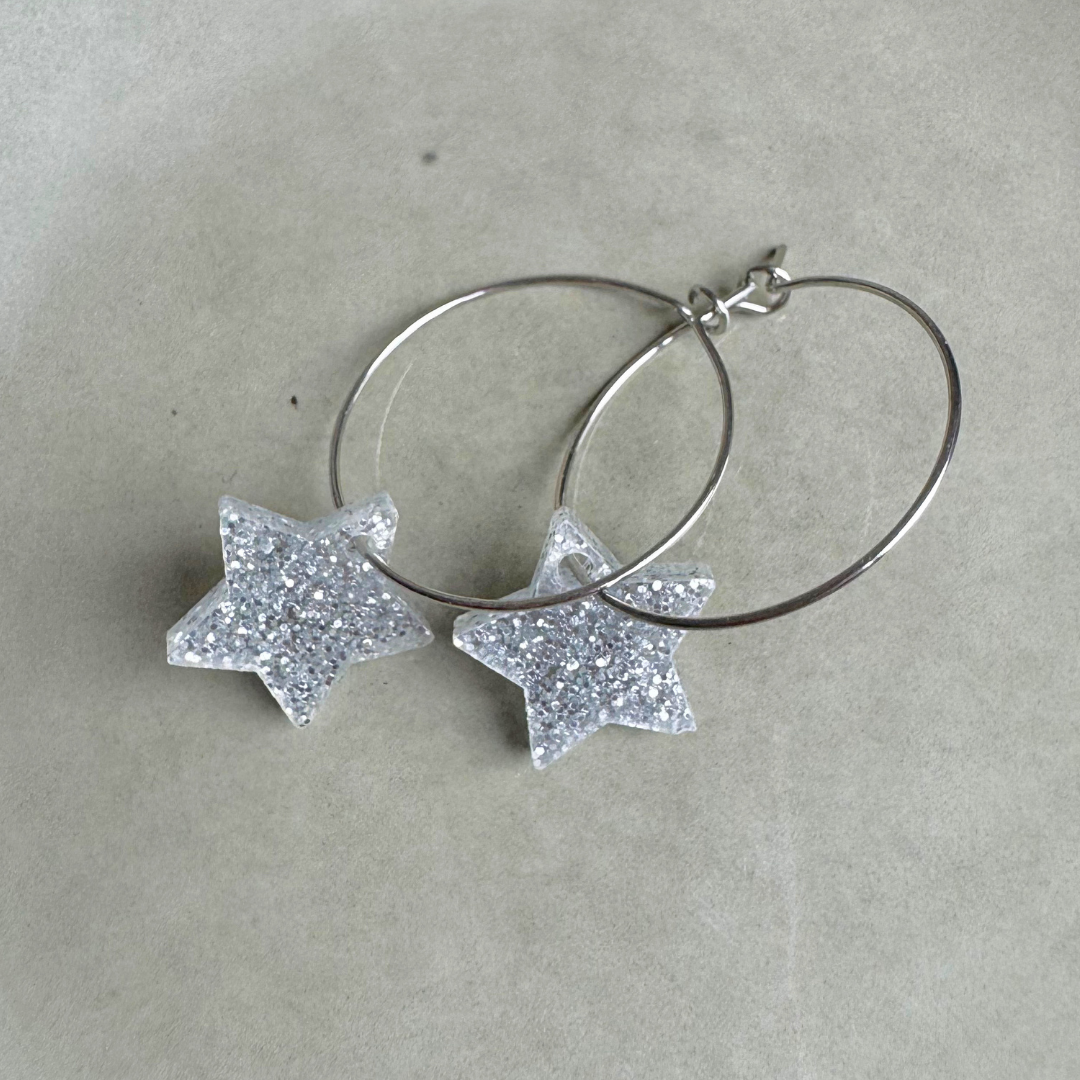 Oorbellen Hoops Lume Charms Glitter | Ster Zilver