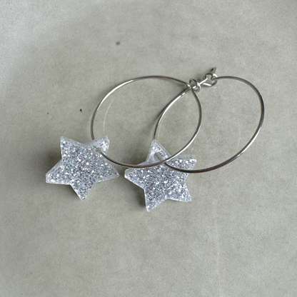 Oorbellen Hoops Lume Charms Glitter | Ster Zilver