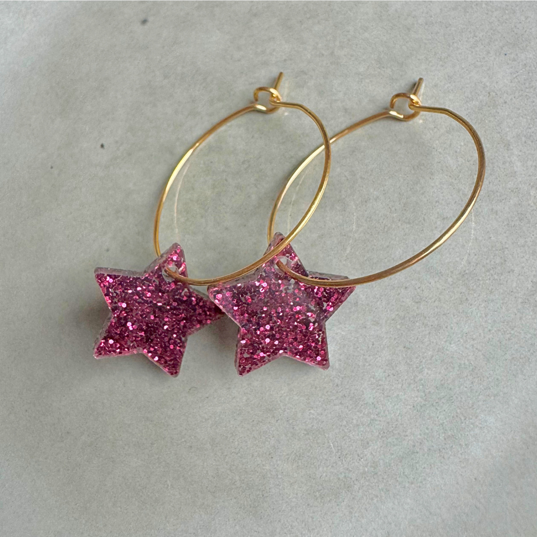 Oorbellen Hoops Lume Charms Glitter | Ster Wine