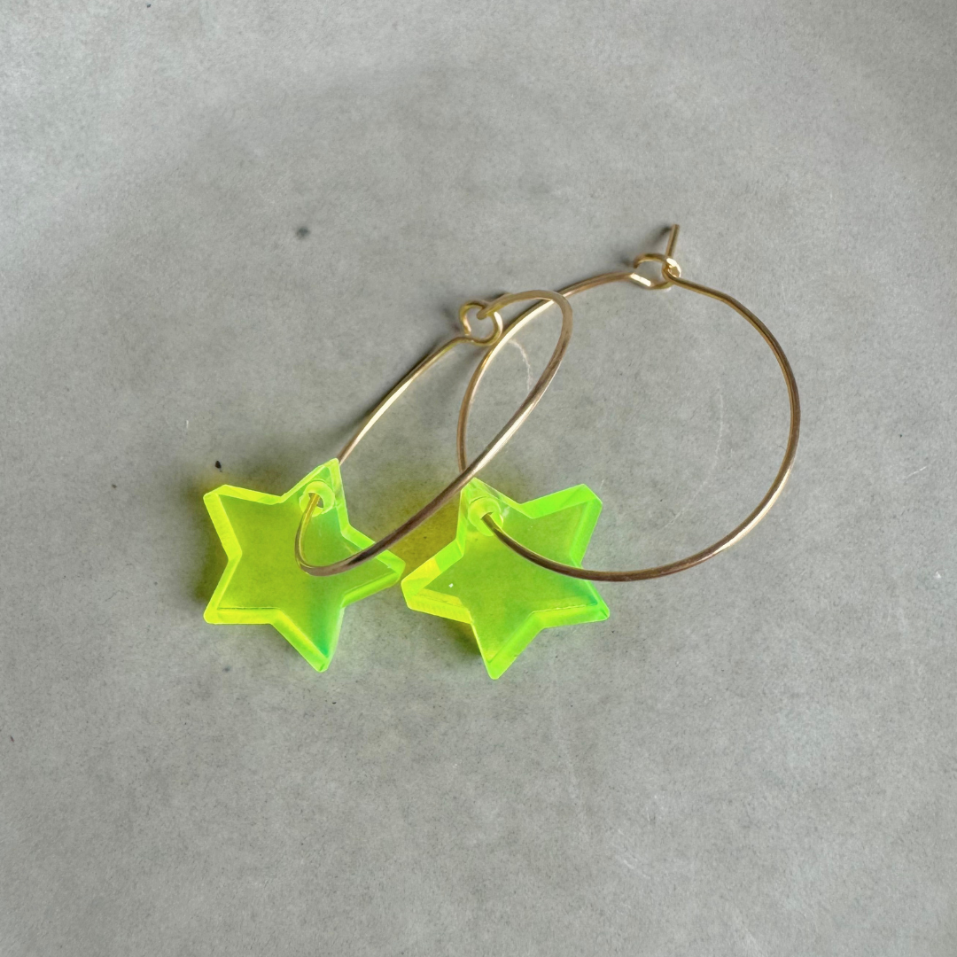 Oorbellen Hoops Lume Charms | Ster Neon Yellow