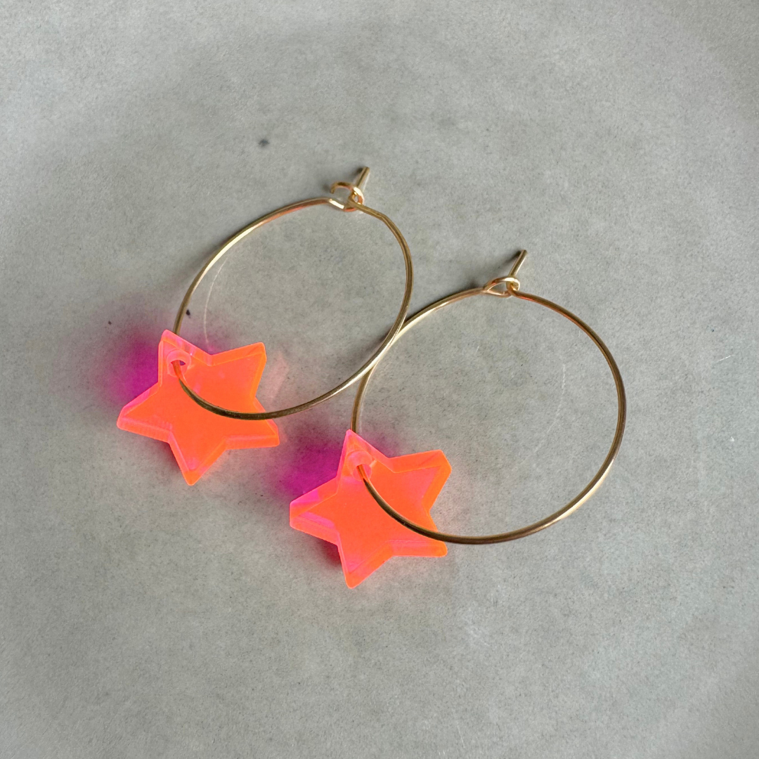 Oorbellen Hoops Lume Charms | Ster Neon Pink