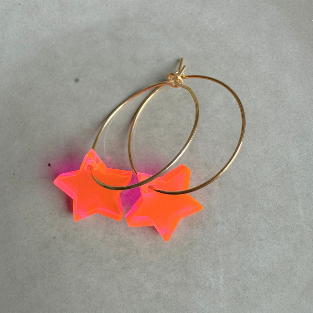 Oorbellen Hoops Lume Charms | Ster Neon Pink