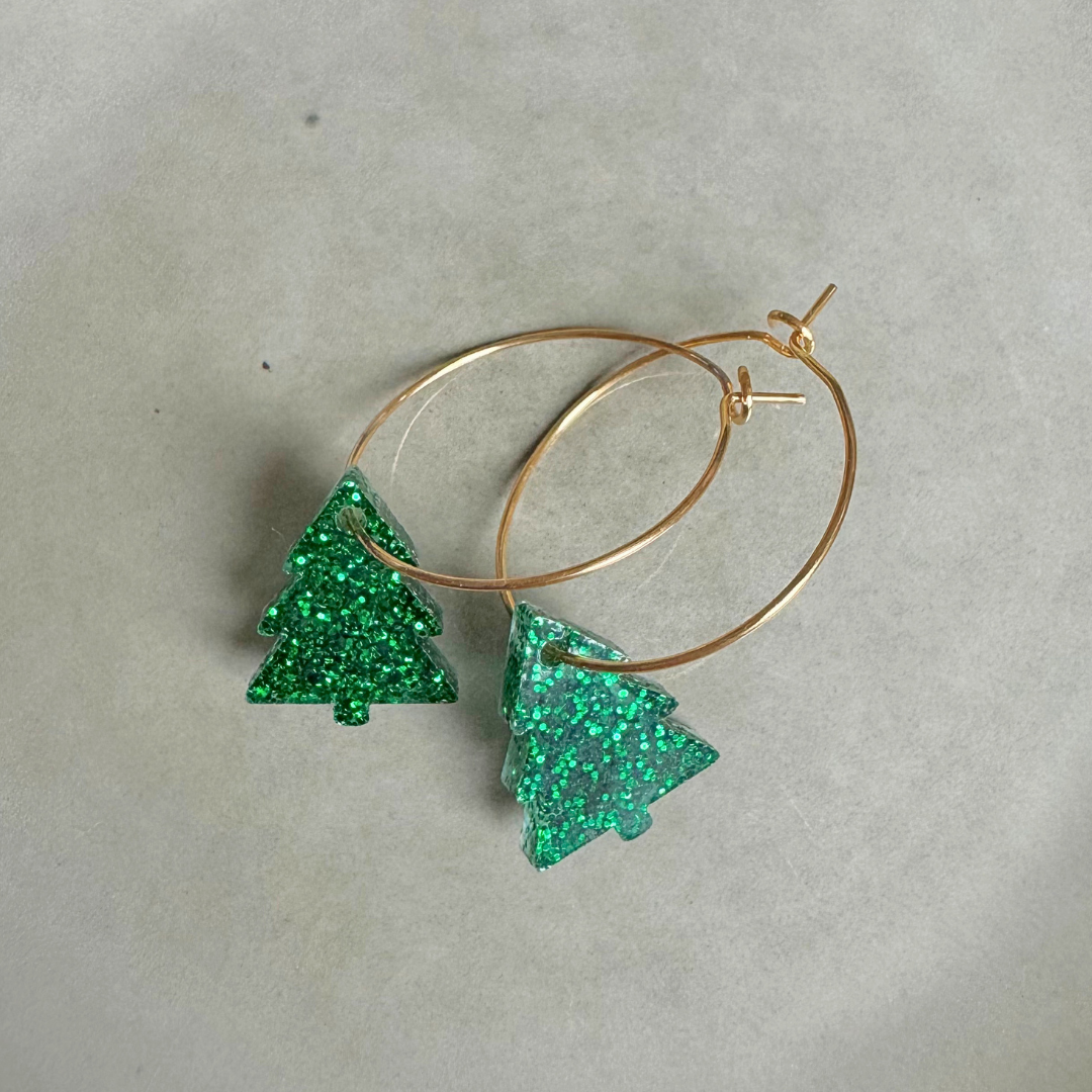Oorbellen Hoops Lume Charms Glitter | Christmas Tree Green
