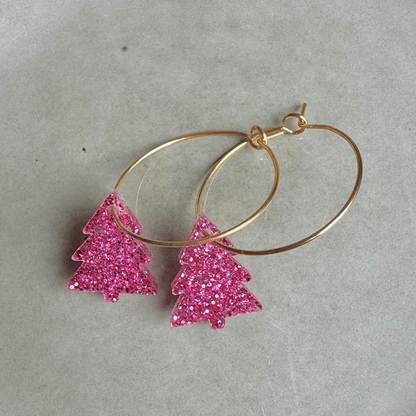 Oorbellen Hoops Lume Charms Glitter | Christmas Tree Magenta