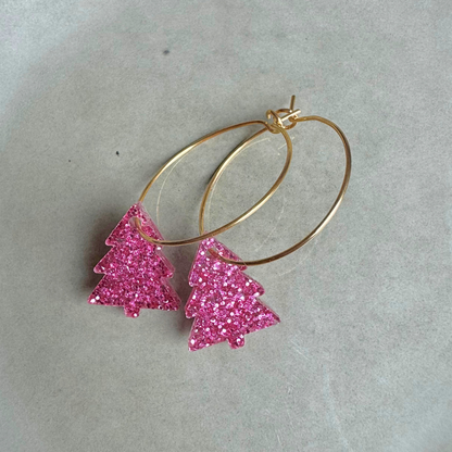 Oorbellen Hoops Lume Charms Glitter | Christmas Tree Magenta