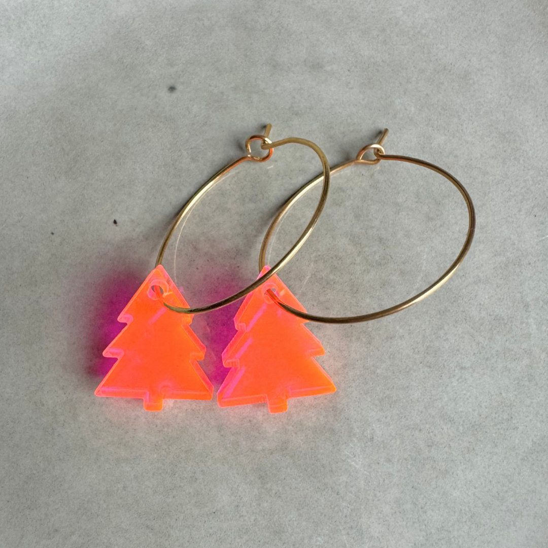 Oorbellen Hoops Lume Charms | Christmas Tree Neon Pink