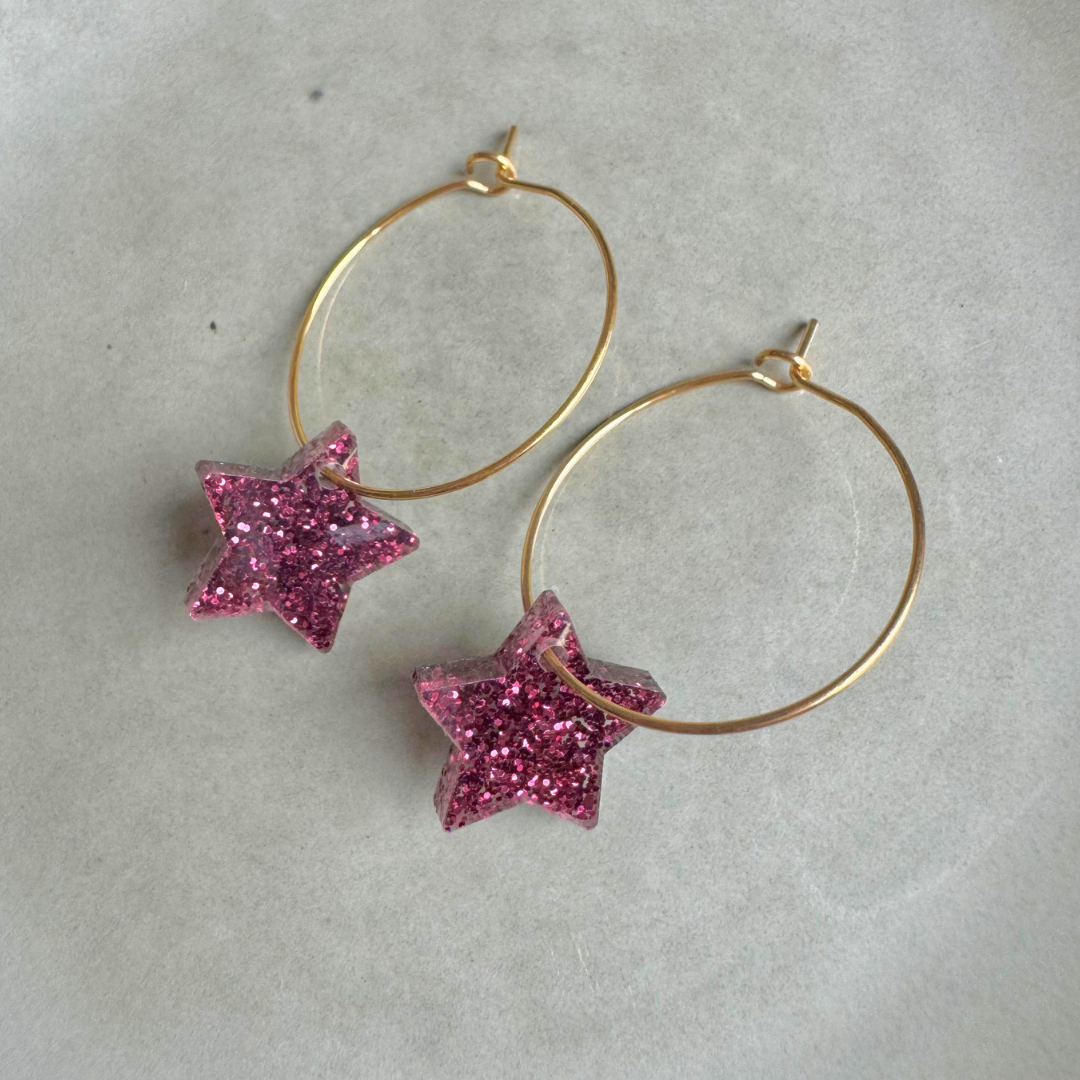Oorbellen Hoops Lume Charms Glitter | Ster Wine