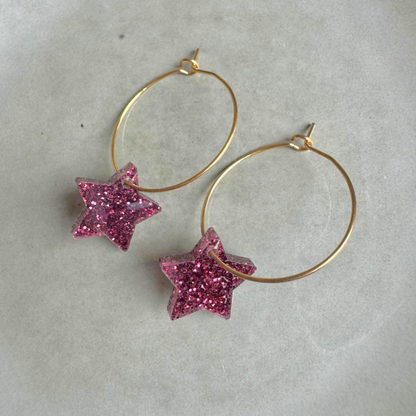 Oorbellen Hoops Lume Charms Glitter | Ster Wine