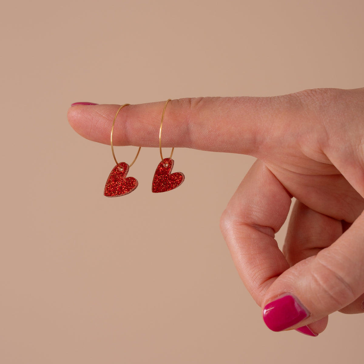 Oorbellen Hoops Lume Charms Glitter | Hearts - Red Gold