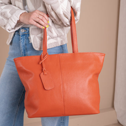 Leder Shopper Diede | Papaya