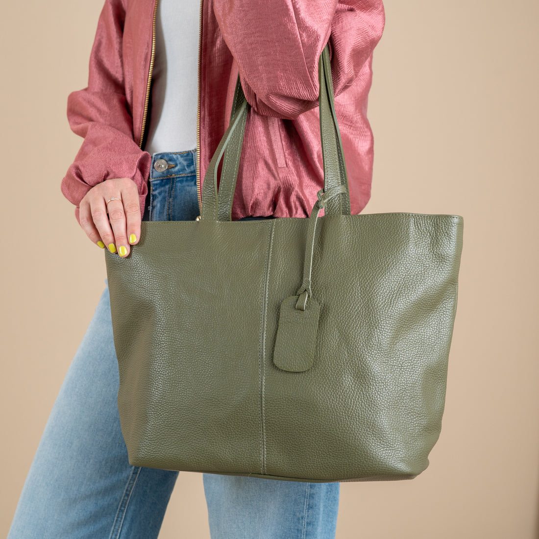 Leder Shopper Diede | Olijfgroen