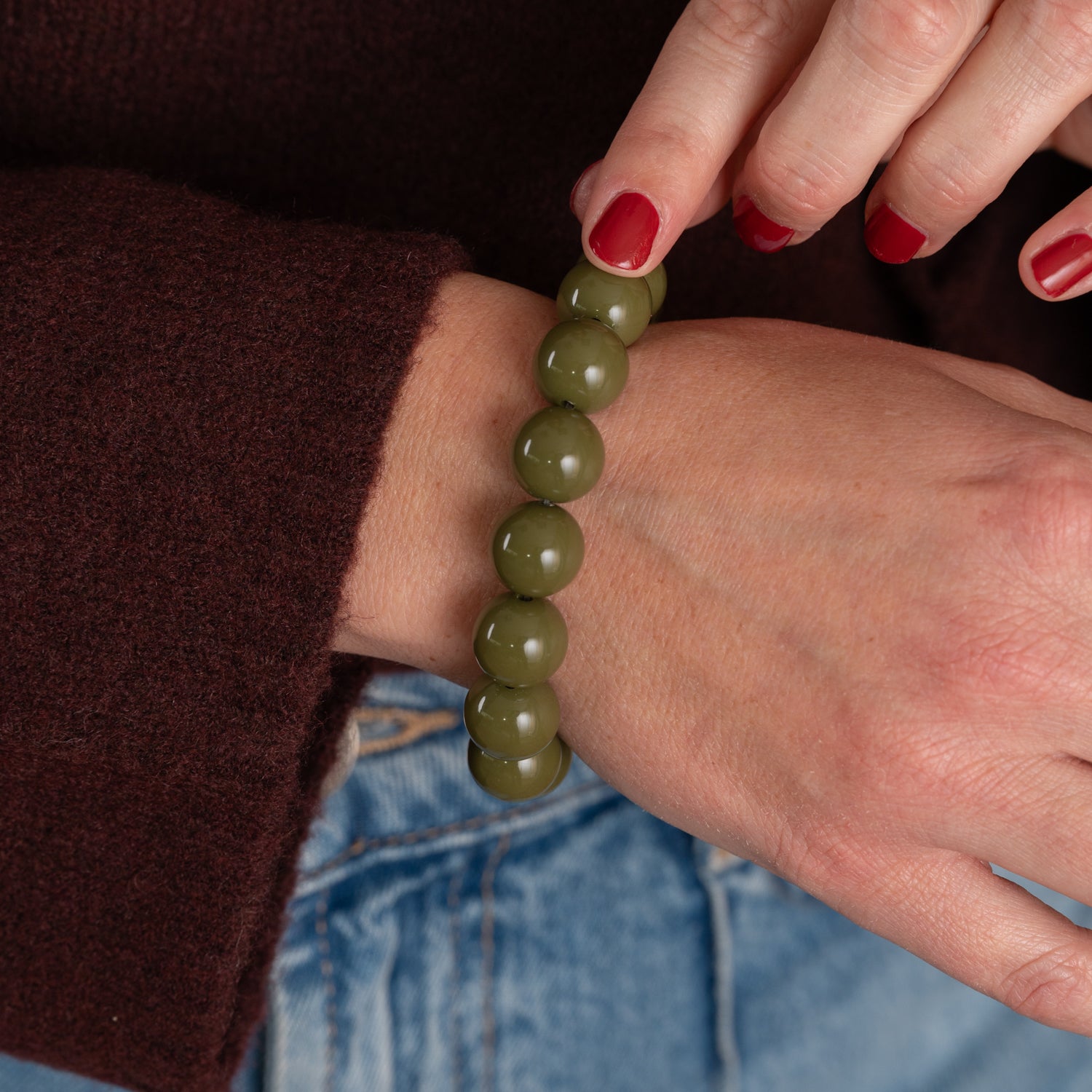 Bold Beads Armband | Olive - 14 mm