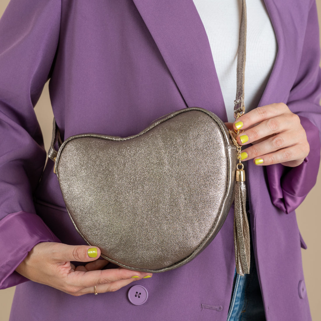 Heart Bag Maite | Taupe Metallic