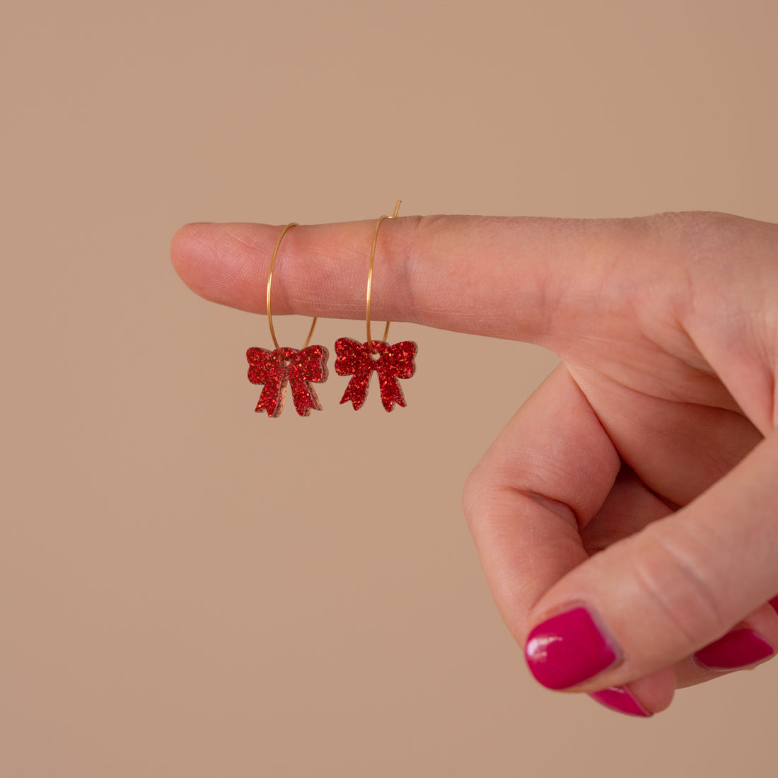 Oorbellen Hoops Lume Charms Glitter | Strikje - Red