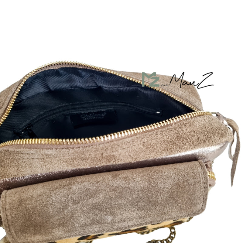 Leather shoulder bag | Panther | Taupe-Bronze