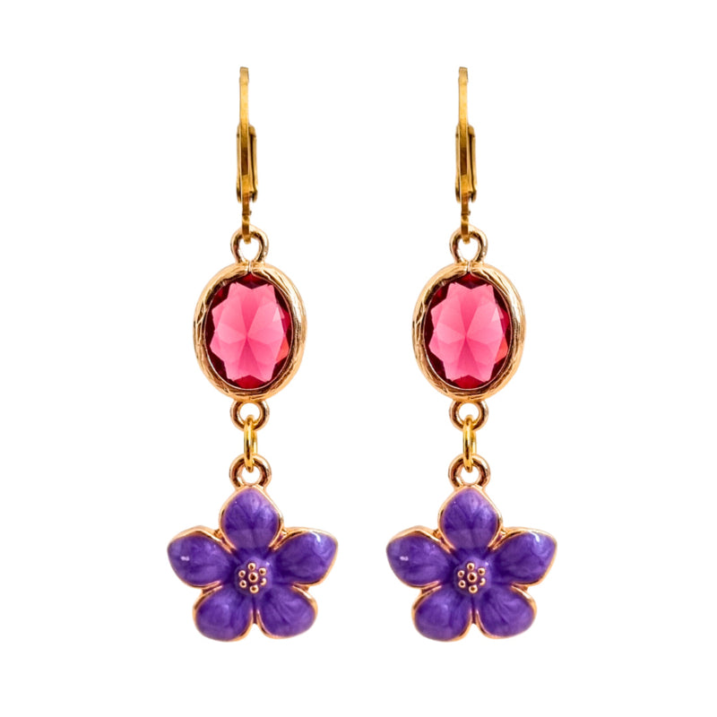 Earrings Facet Flowers Purple | Gold