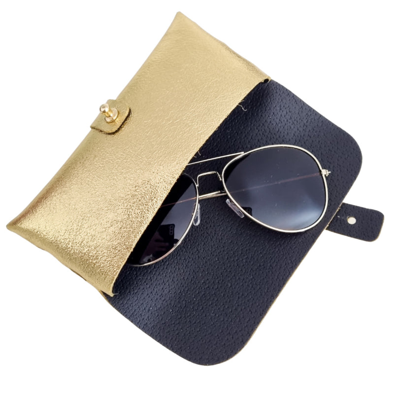 Glasses case leather gold metallic