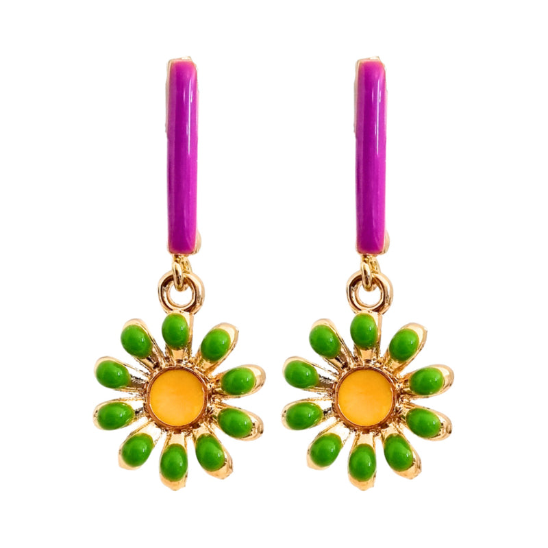 Earrings Bar Flowers Green | Gold