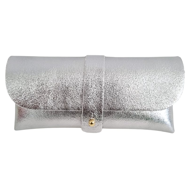 Brillenetui Leder Silber Metallic