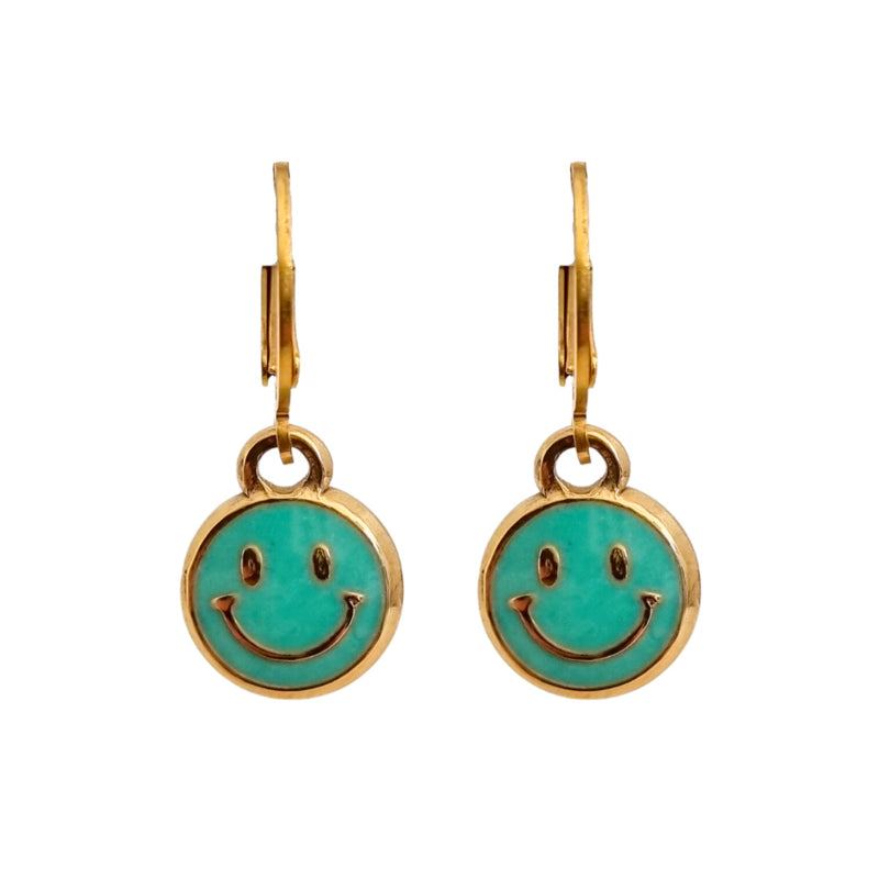 Oorbellen Smiley Turqoise | Goud