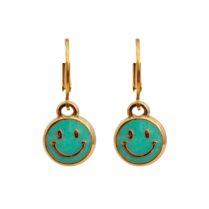 Oorbellen Smiley Turqoise | Goud