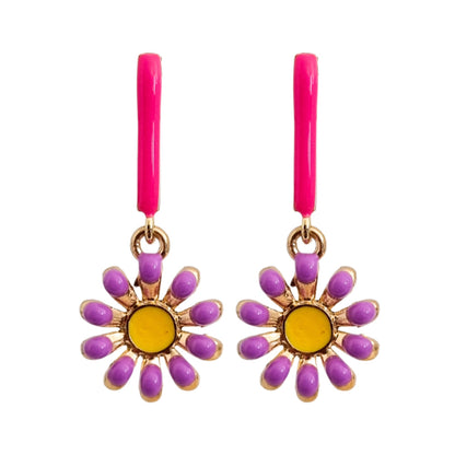 Earrings Bar Flowers Purple | Gold